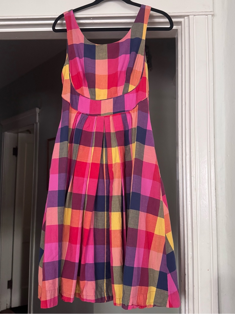 Emily and Fin Sunset Plaid Dress tank sleeveless pink yellow orange bright boho